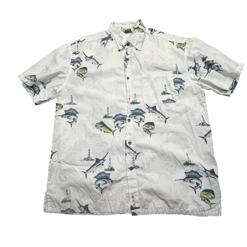 Michael Austin Mens M Fishing Shirt Marlin Fish Nautical Beach Coastal Cotton